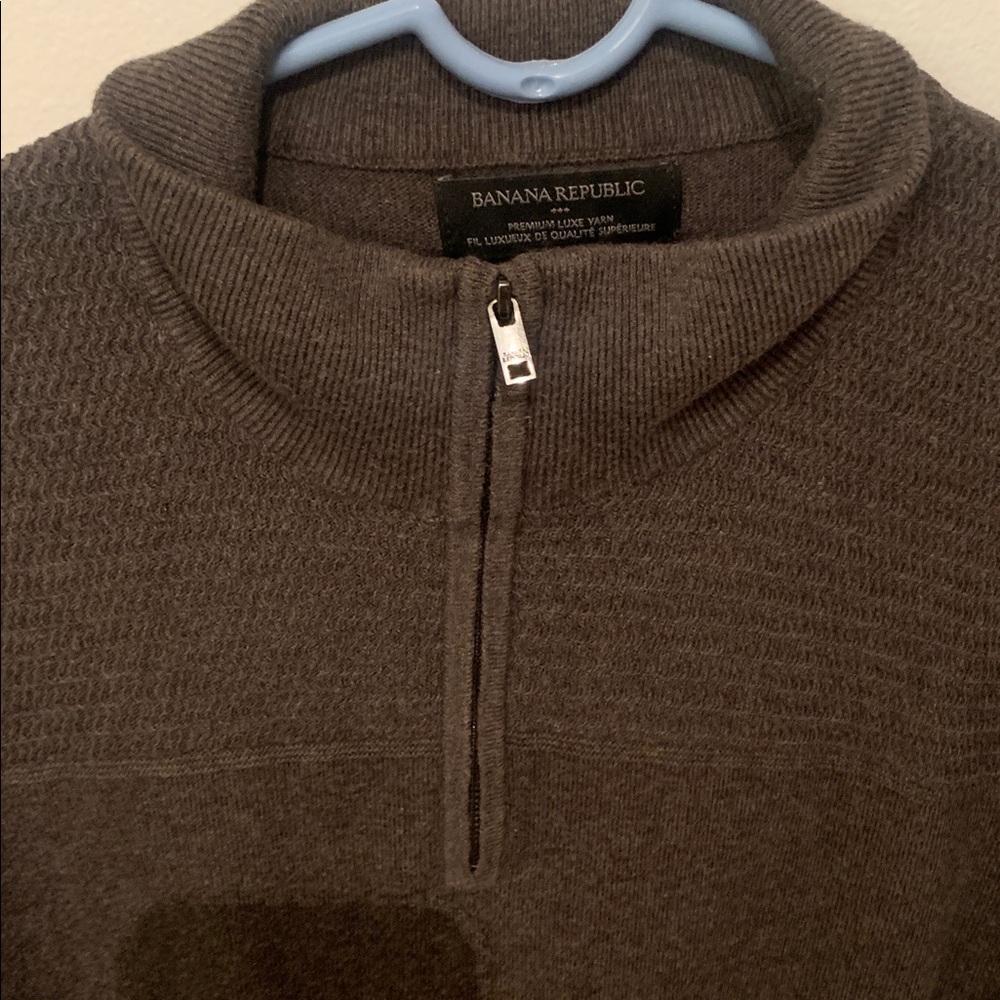 Banana Republic Premium Luxe Yarn Mid Brown Quarter Zip Sweater 10% Silk SZ L - Picture 3 of 8